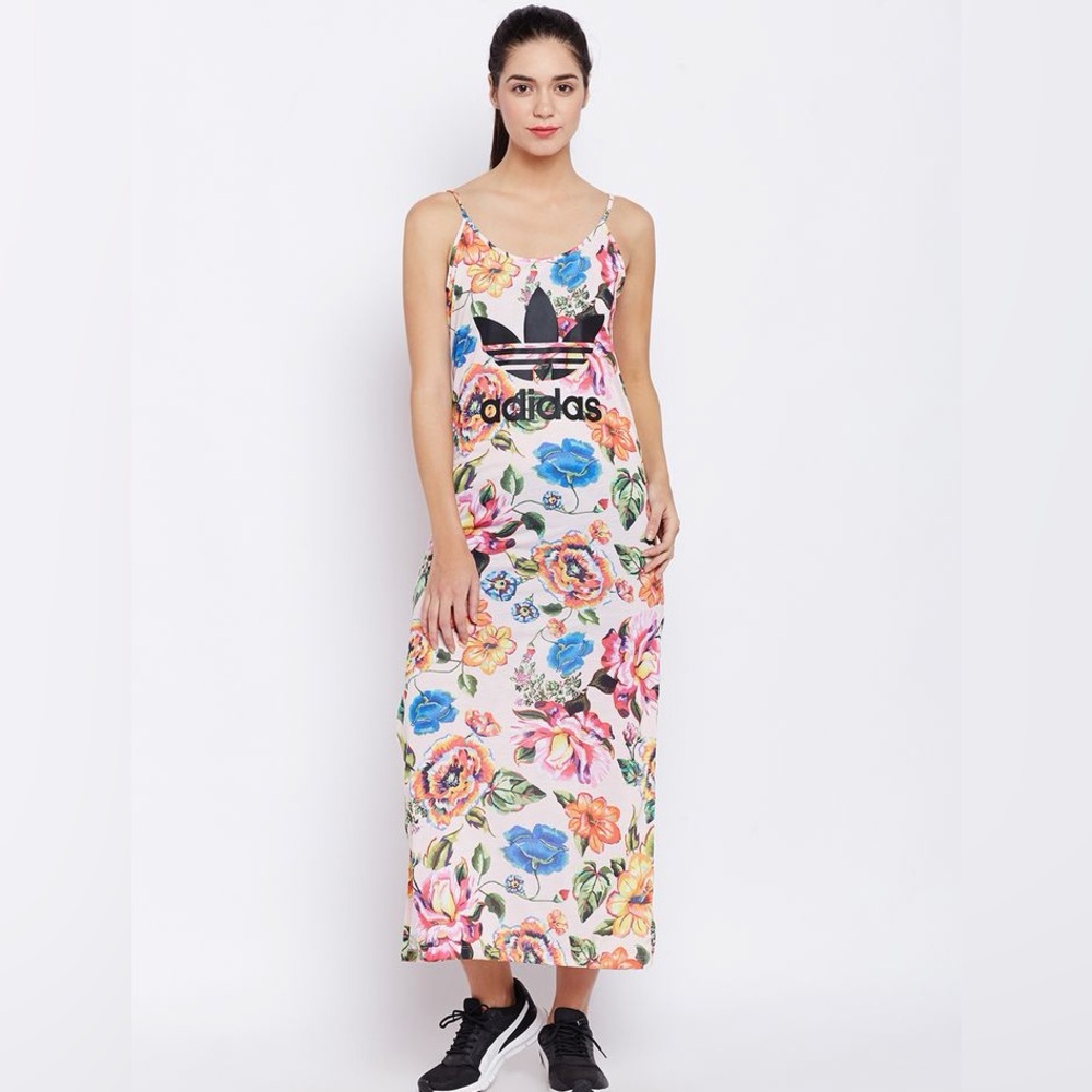 Adidas Originals x farm rio floralita pink maxi dress RARE